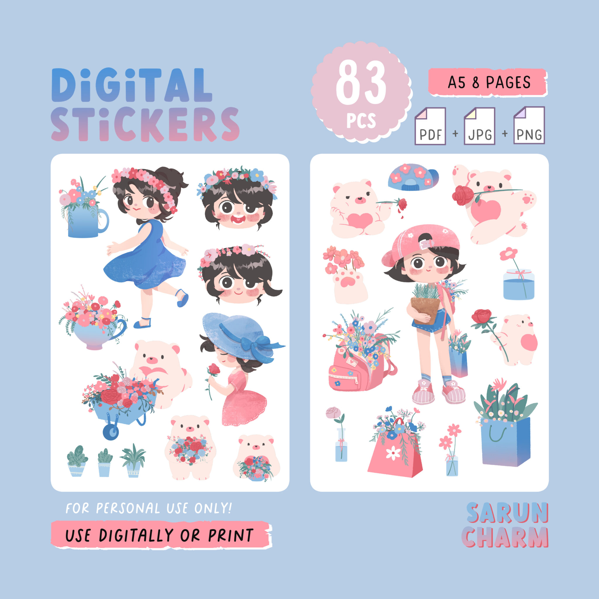 สติ๊กเกอร์ goodnotes png digital sticker: SARUN CHARM: Plant floral: Cover
