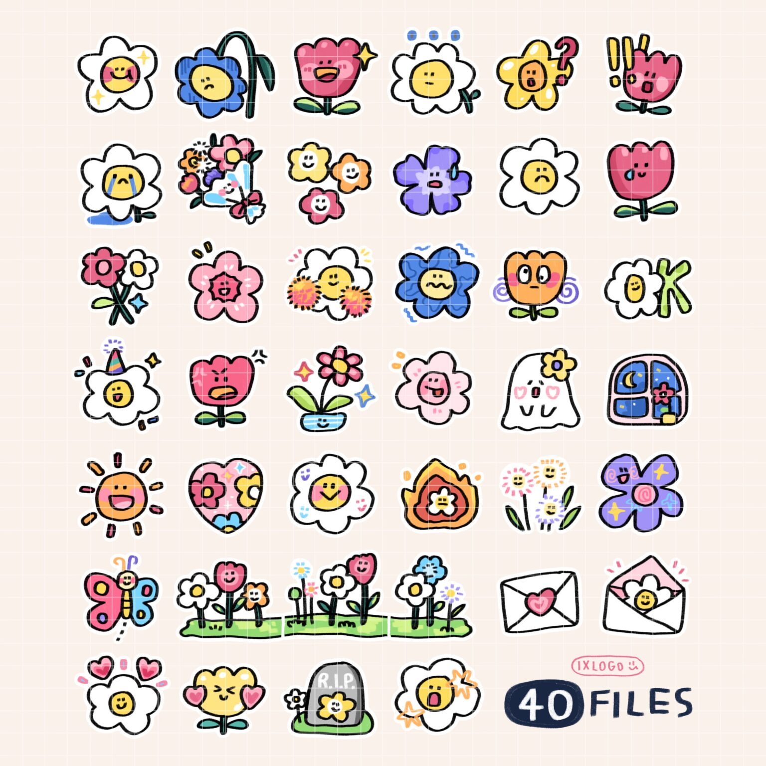 สติ๊กเกอร์ sticker goodnote png - IXLOGO digital sticker (a flower a day) ตัวอย่าง