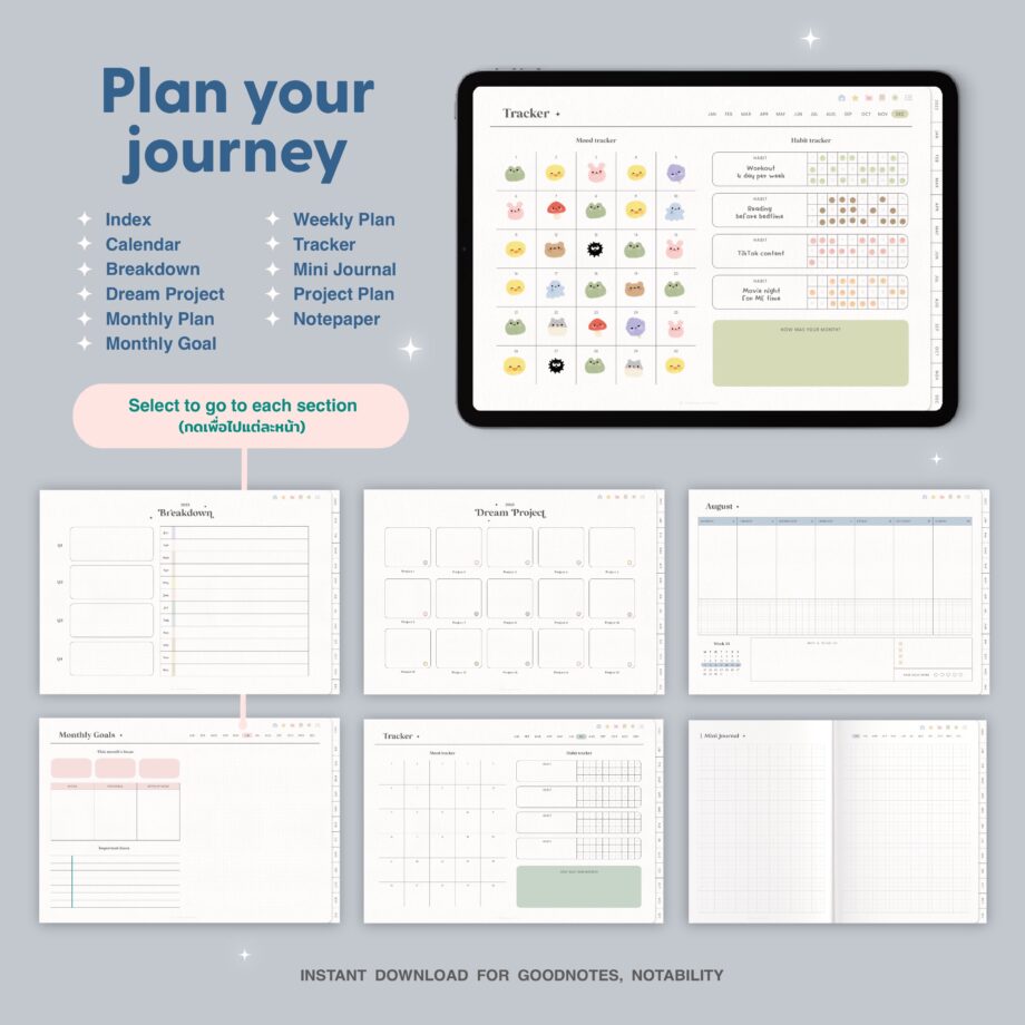 mood tracker ตารางเดือน monthly กระดาษโน๊ต paper memo pad png - THE BUTTER AND SCOTCH digital planner 2023