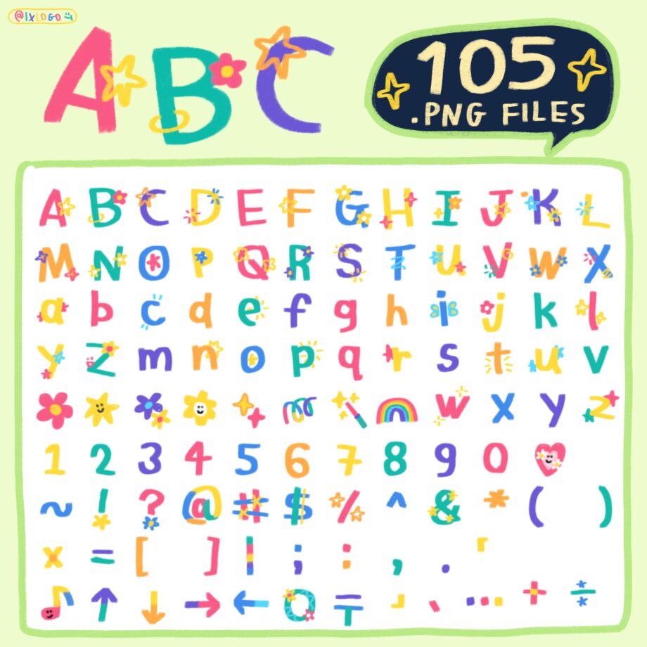 สติ๊กเกอร์ sticker goodnote png - IXLOGO digital sticker (colorful alphabets numbers and symbols) ตัวอย่าง