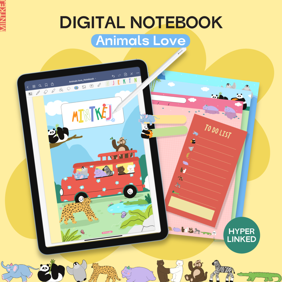 สติ๊กเกอร์ sticker กระดาษโน๊ต paper memo pad png - MINTKEJ digital notebook (animals love)