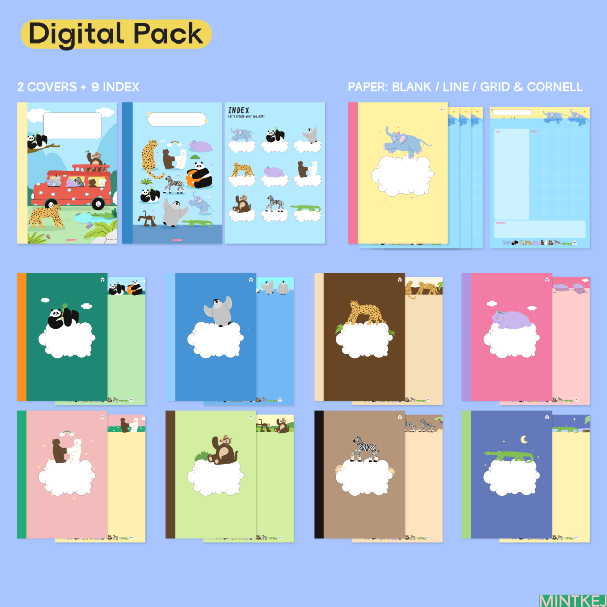 กระดาษโน๊ต paper memo pad png - MINTKEJ digital notebook (animals love) กระดาษมีเส้น