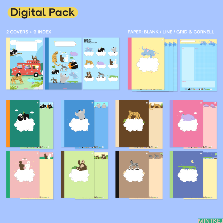 กระดาษโน๊ต paper memo pad png - MINTKEJ digital notebook (animals love) กระดาษมีเส้น