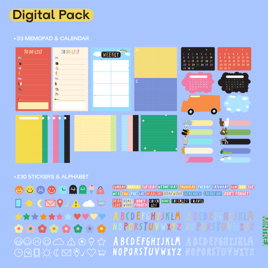 สติ๊กเกอร์ sticker กระดาษโน๊ต paper memo pad png - MINTKEJ digital notebook (animals love)