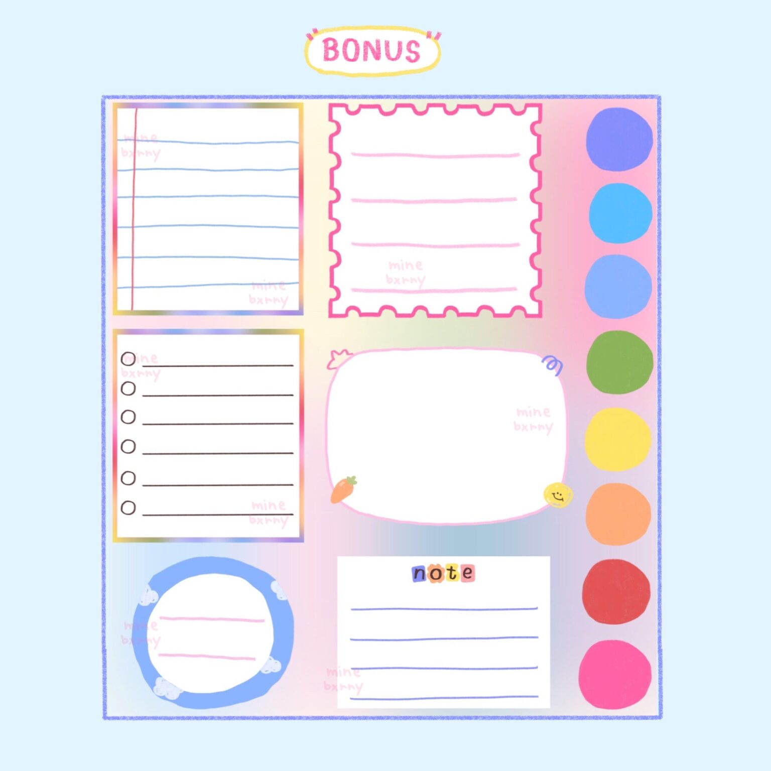 สมุดโน๊ต กระดาษโน๊ต png memopad memo pad digital notebook - MINEBXRRY goodnotes digital sticker (rainbow combo set)