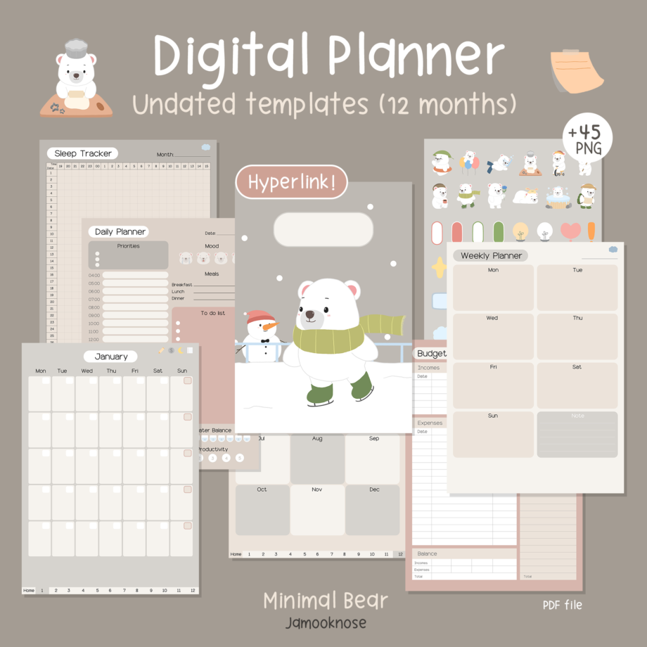 digital planner goodnotes แพลนเนอร์ - JAMOOKNOSE digital planner (minimal bear)