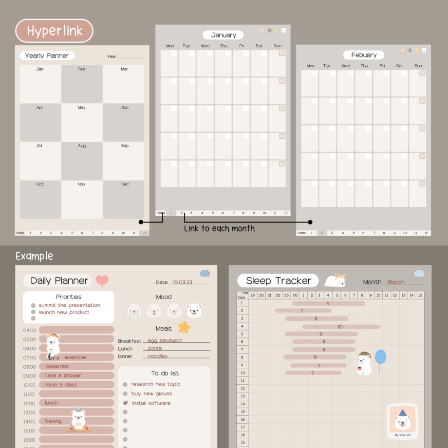 ตารางเดือน monthly planner - JAMOOKNOSE digital planner (minimal bear) วิธีใช้