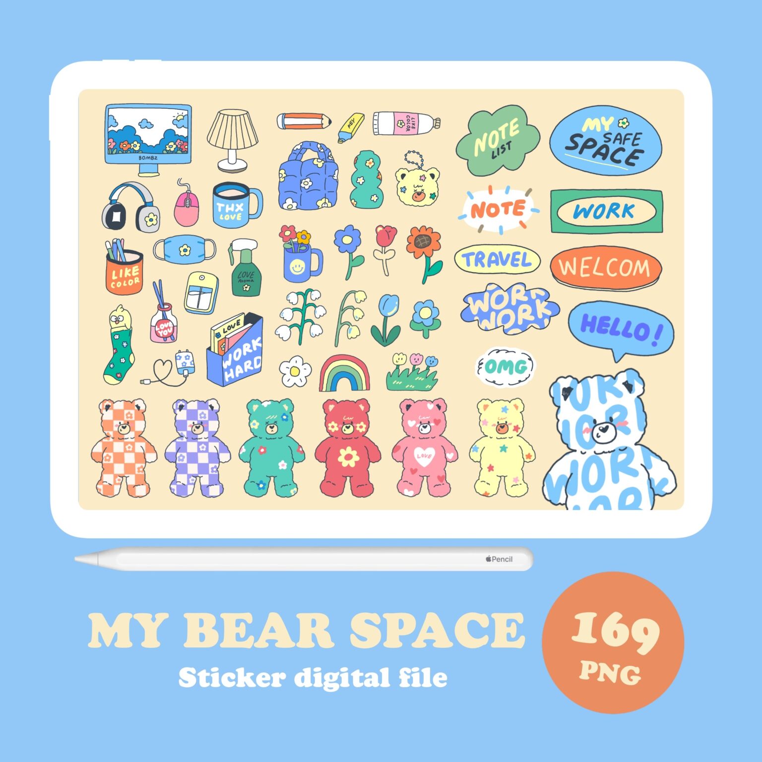 digital stickers สติ๊กเกอร์ goodnote png - BOMBZSTUDIO digital sticker (my bear space)