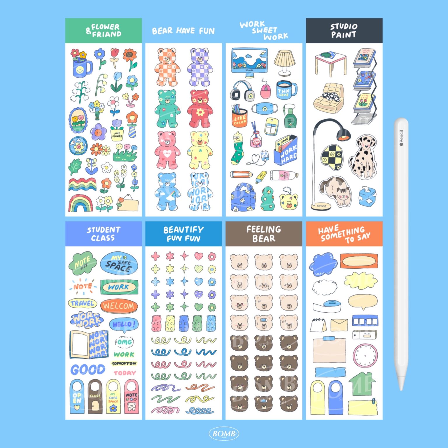 digital stickers สติ๊กเกอร์ goodnote png - BOMBZSTUDIO digital sticker (my bear space) ตัวอย่าง