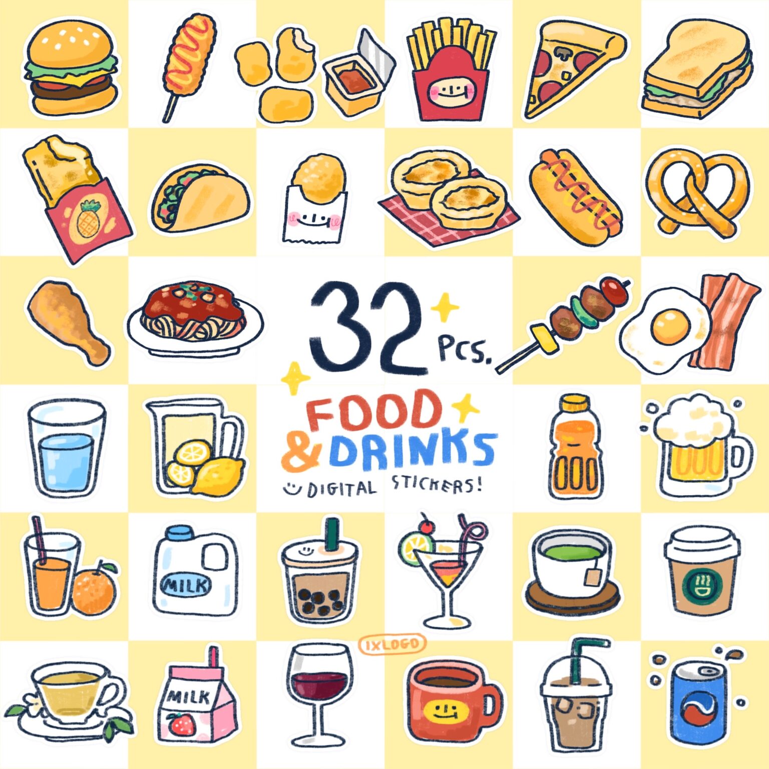 digital stickers สติ๊กเกอร์ png goodnote - IXLOGO digital sticker (32 pcs PNG food + drinks!)