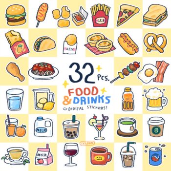 สติ๊กเกอร์ sticker goodnote png - IXLOGO digital sticker (32 pcs PNG food + drinks!)