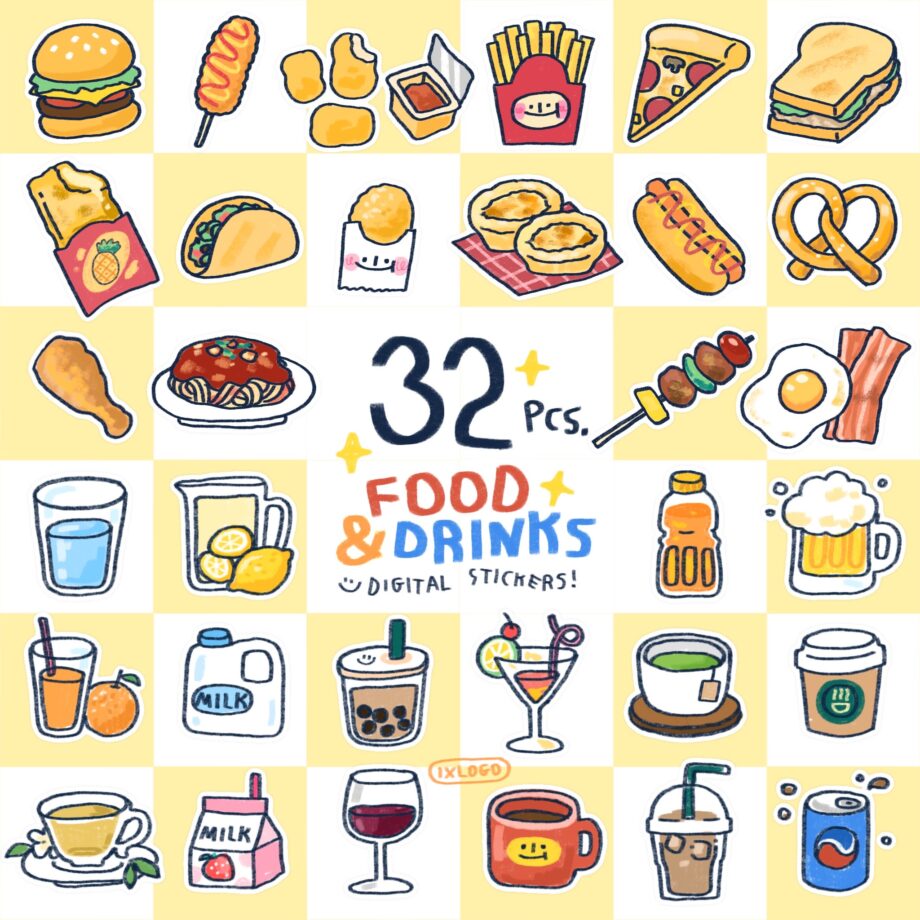 digital stickers สติ๊กเกอร์ goodnote png - IXLOGO digital sticker (32 pcs PNG food + drinks!)