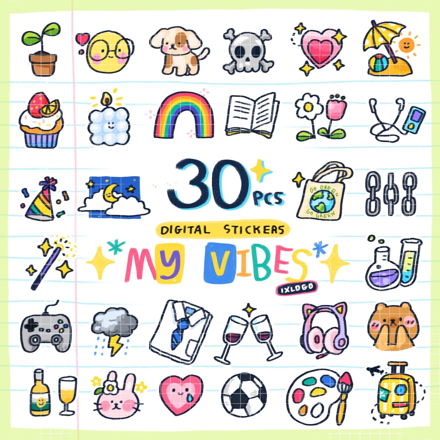 digital stickers สติ๊กเกอร์ png goodnote - IXLOGO Digital sticker (30pcs PNG my vibes)