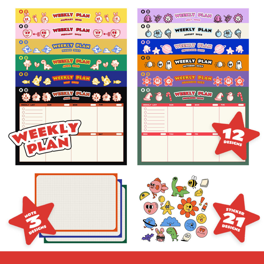 กระดาษโน๊ต png weekly planner - TYMORESAUR_ART Digital Planner (2023)