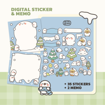 สติ๊กเกอร์ sticker goodnote กระดาษโน๊ต paper memo pad png - MINIGINN digital pack (snowman)