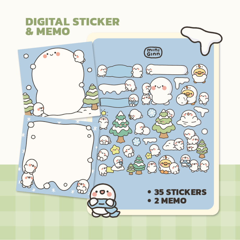 สมุดโน๊ต กระดาษโน๊ต png memopad memo pad digital stickers สติ๊กเกอร์ goodnote สติ๊กเกอร์ png - MINIGINN digital pack (snowman)