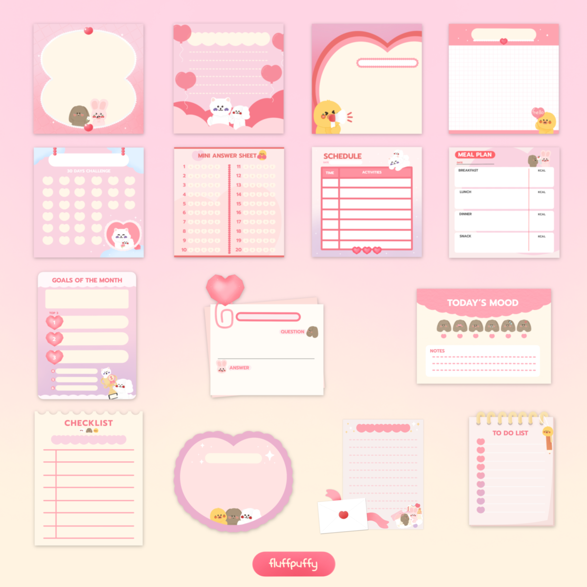 กระดาษโน๊ต png memopad png - FLUFFPUFFY digital pack (fluffpuffy's love story)