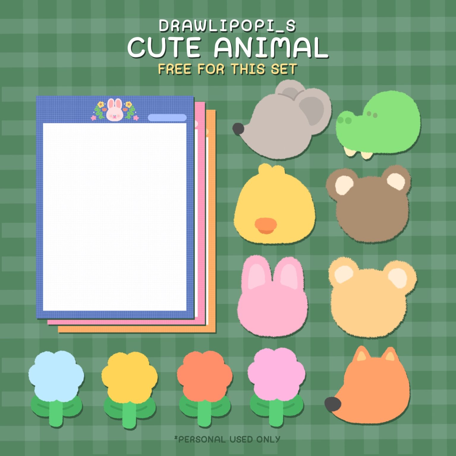 สมุดโน๊ต กระดาษโน๊ต png memopad memo pad digital notebook - DRAWLIPOPI_S goodnotes digital sticker (cute animal)