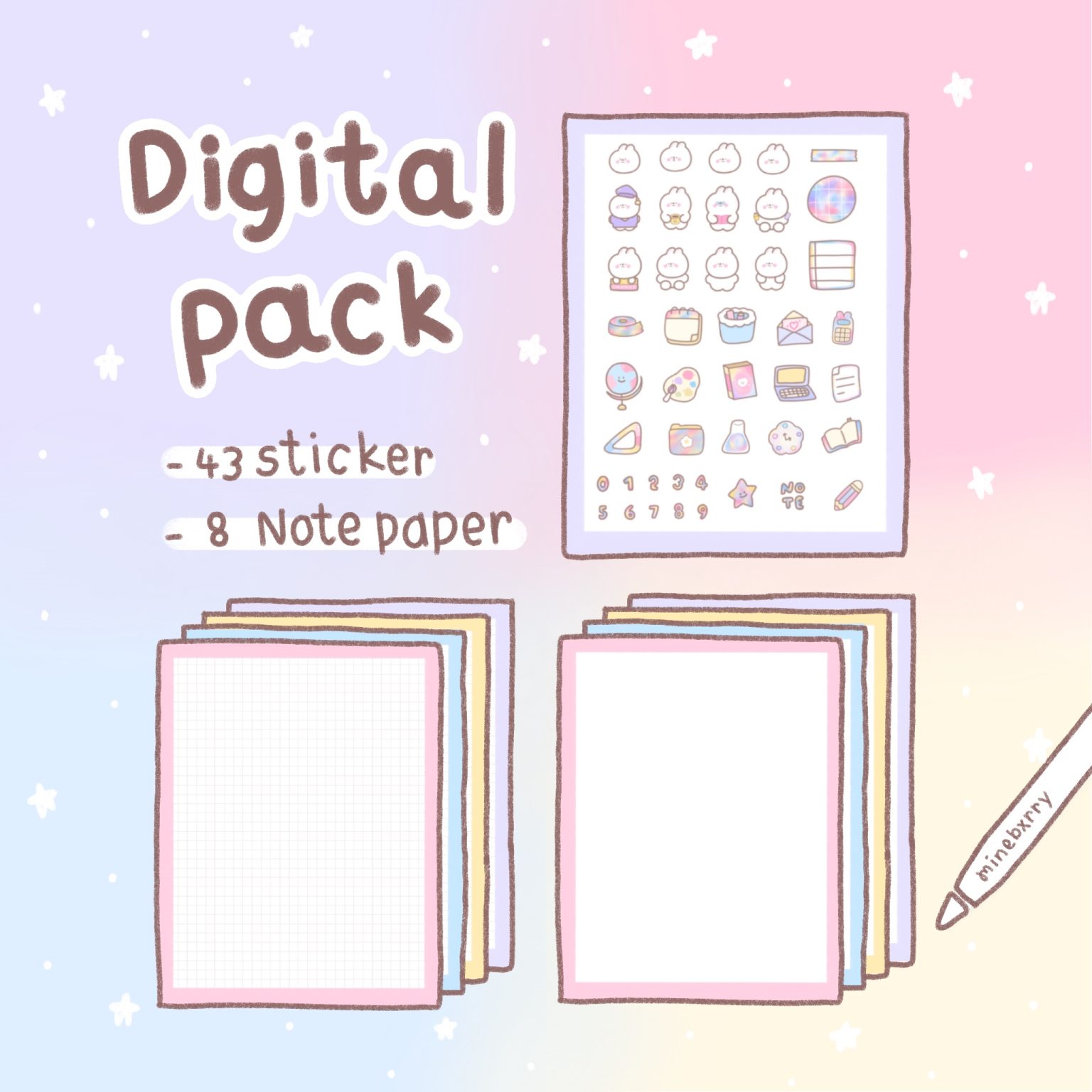 สมุดโน๊ต กระดาษโน๊ต png memopad memo pad digital stickers สติ๊กเกอร์ goodnote สติ๊กเกอร์ png - MINEBXRRY Goodnotes Digital Pack (student)