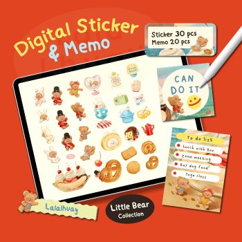 สติ๊กเกอร์ sticker goodnote กระดาษโน๊ต paper memo pad png - LALALHAUY digital pack (little bear collection)