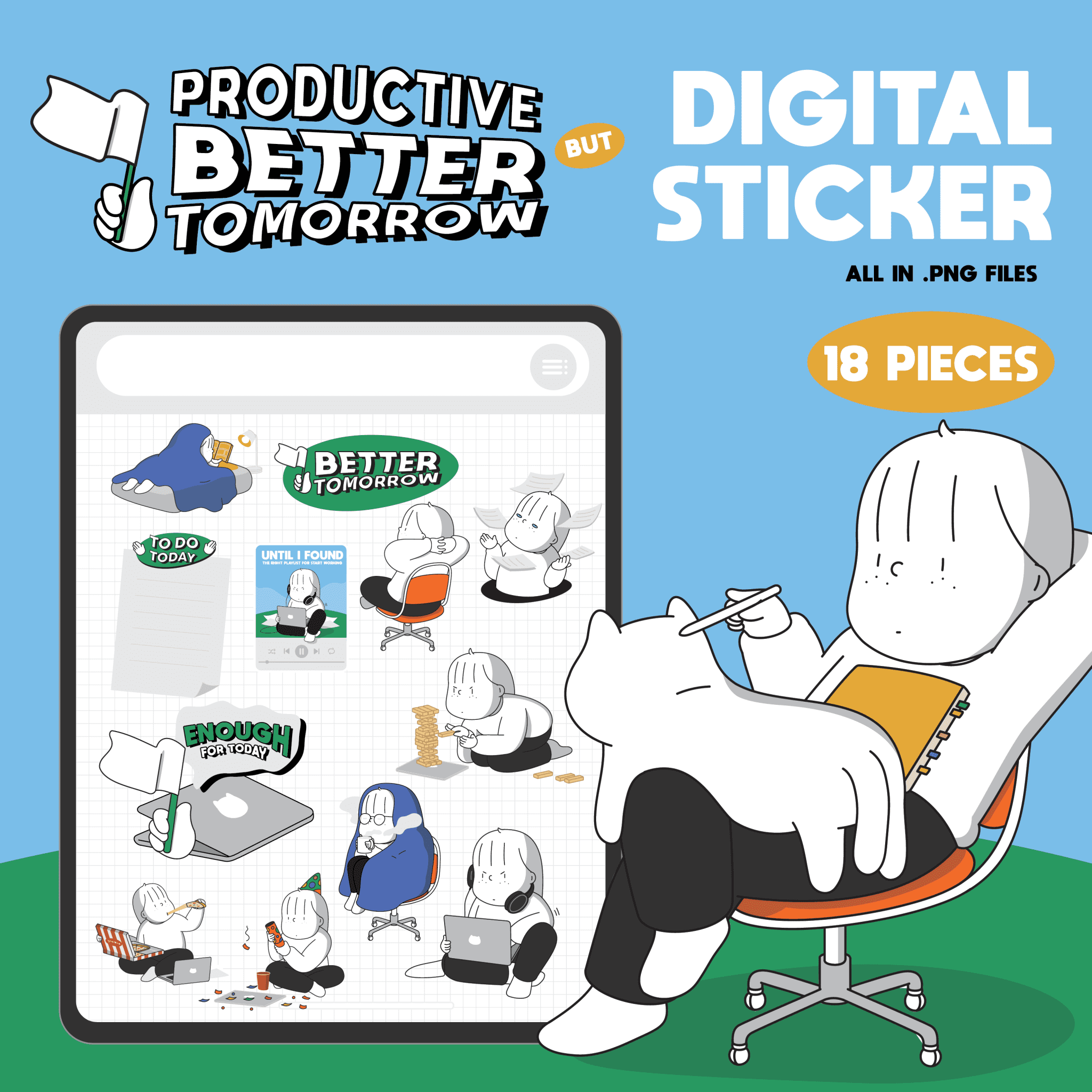 EaseAround｜DIGITAL STICKER PRODUCTIVE BUT BETTER TOMORROW | Fahfahsworld