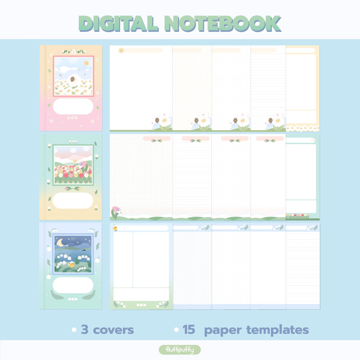 กระดาษโน๊ต memo pad notepad paper png digital notebook: FLUFFPUFFY spring time Preview 1