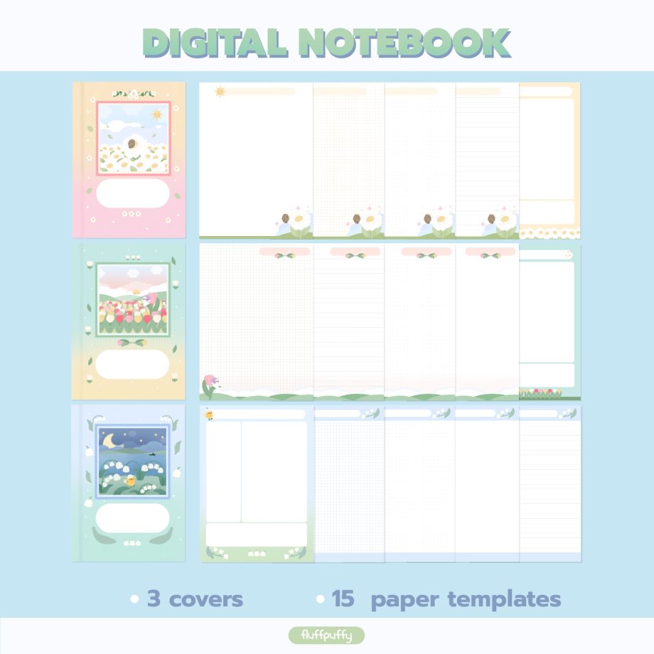 กระดาษโน๊ต สมุดโน๊ต memopad digital notebook png - FLUFFPUFFY digital notebook (spring time)