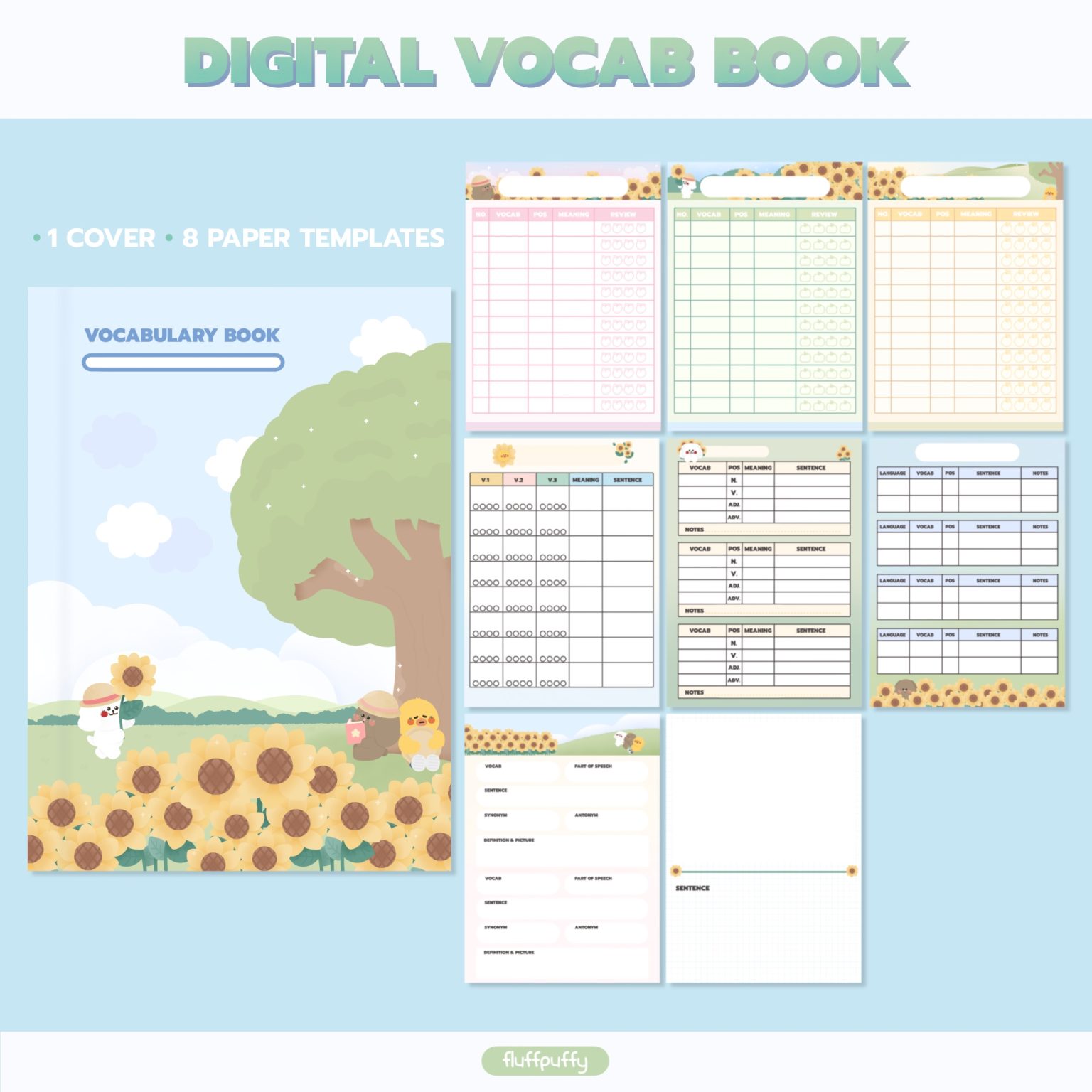 สติ๊กเกอร์ goodnotes png digital sticker: FLUFFPUFFY spring time: vocab book Preview