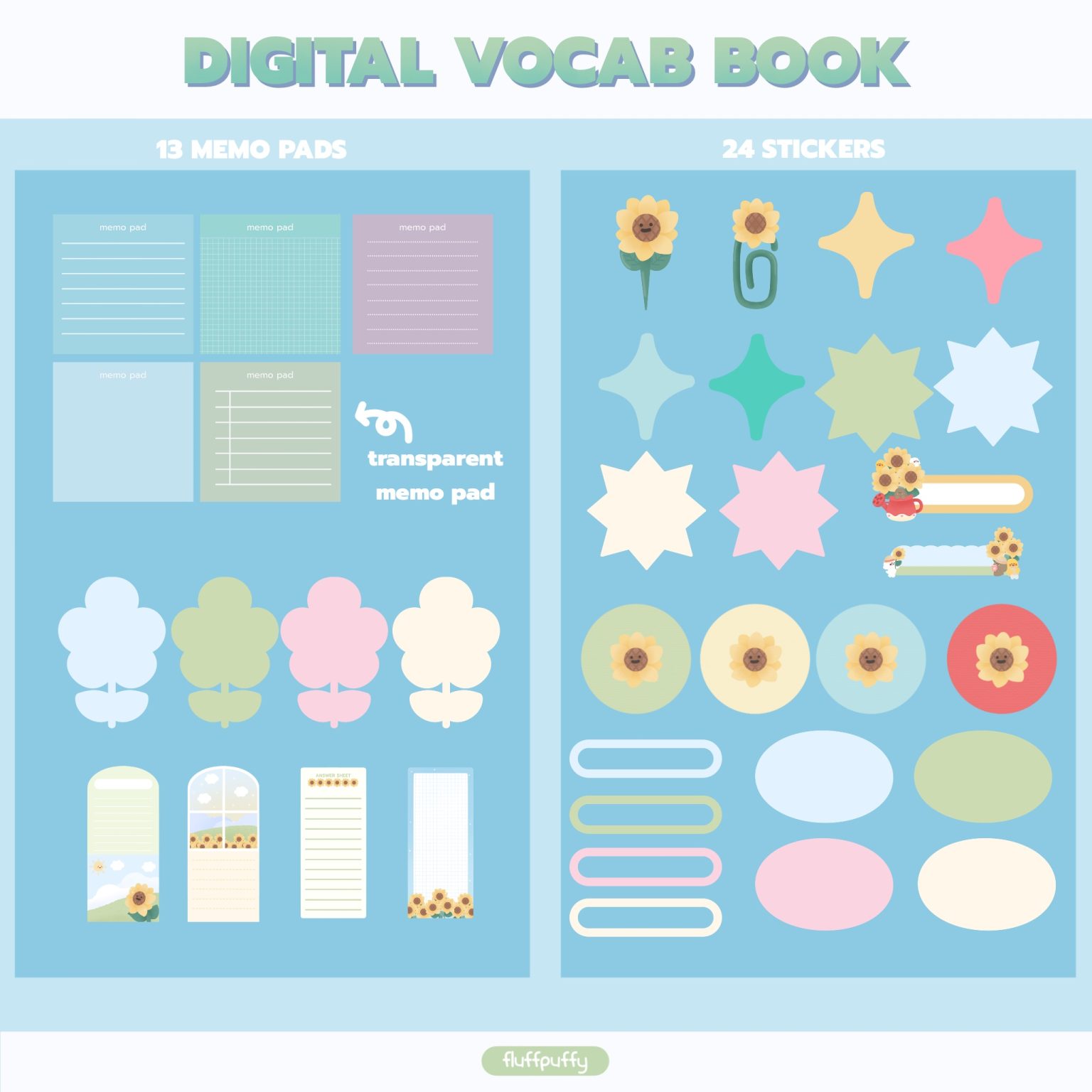 สมุดโน๊ต กระดาษโน๊ต memopad memo pad สติ๊กเกอร์ digital sticker png - FLUFFPUFFY digital notebook vocab book (spring time)