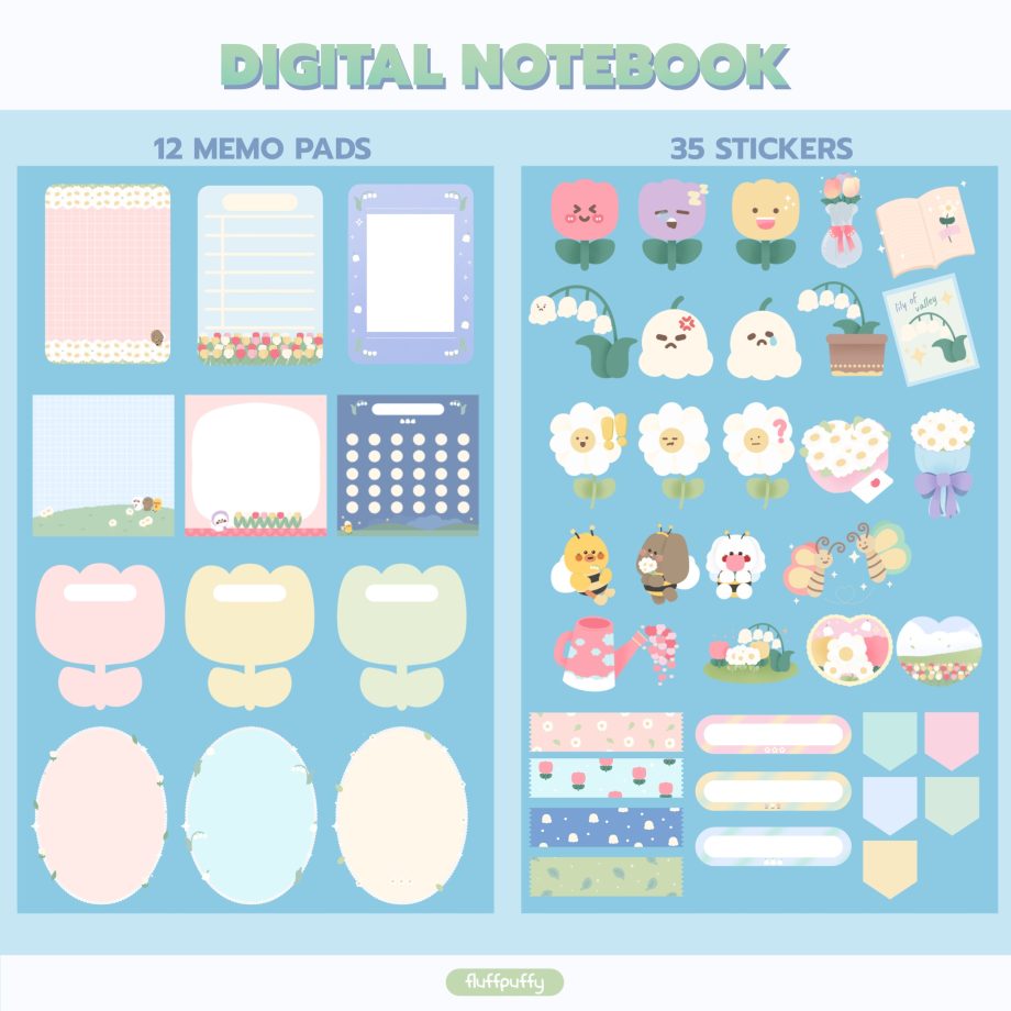 digital stickers สติ๊กเกอร์ png สติ๊กเกอร์ goodnote สมุดโน๊ต กระดาษโน๊ต png memopad memo pad digital notebook - FLUFFPUFFY digital pack (spring time bundle)