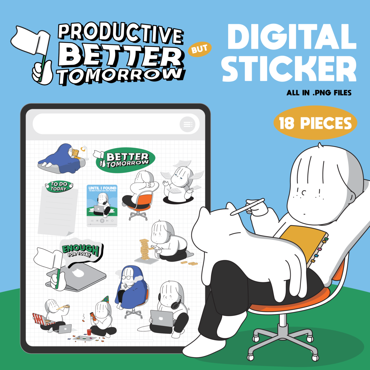 สติ๊กเกอร์ goodnotes png digital sticker: EaseAround productive but better tomorrow Cover