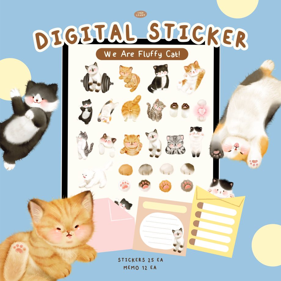 digital stickers สติ๊กเกอร์ png สติ๊กเกอร์ goodnote - LALALHAUY digital pack (we are fluffy cat!)