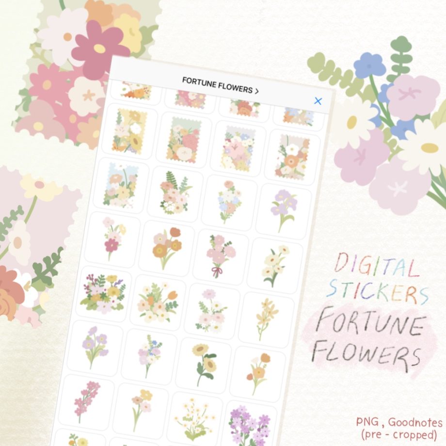 digital stickers สติ๊กเกอร์ png สติ๊กเกอร์ goodnote - CHAGACHER goofnotes digital pack (fortune flowers)