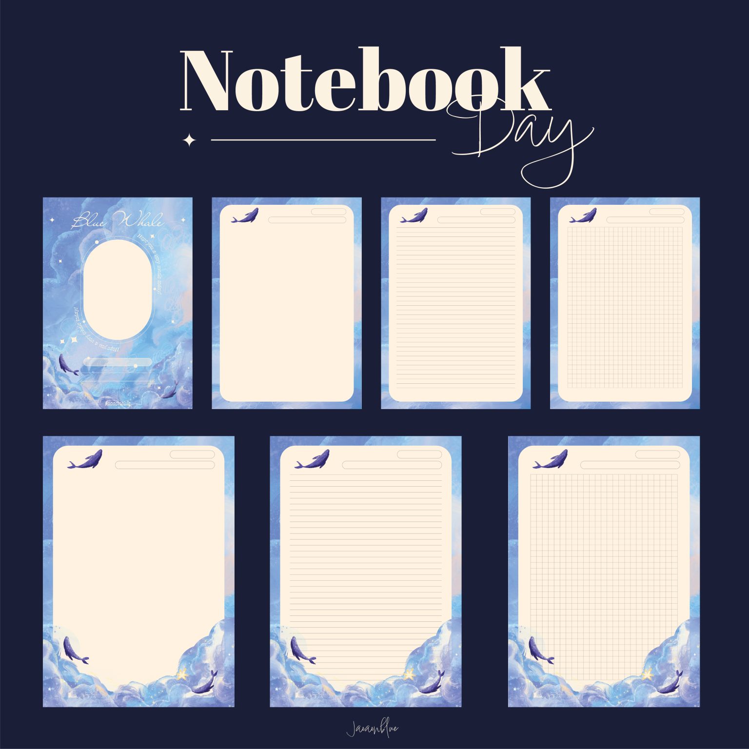 กระดาษโน๊ต memo pad notepad paper png digital notebook: JAOAONBLUE Blue whale Preview 1