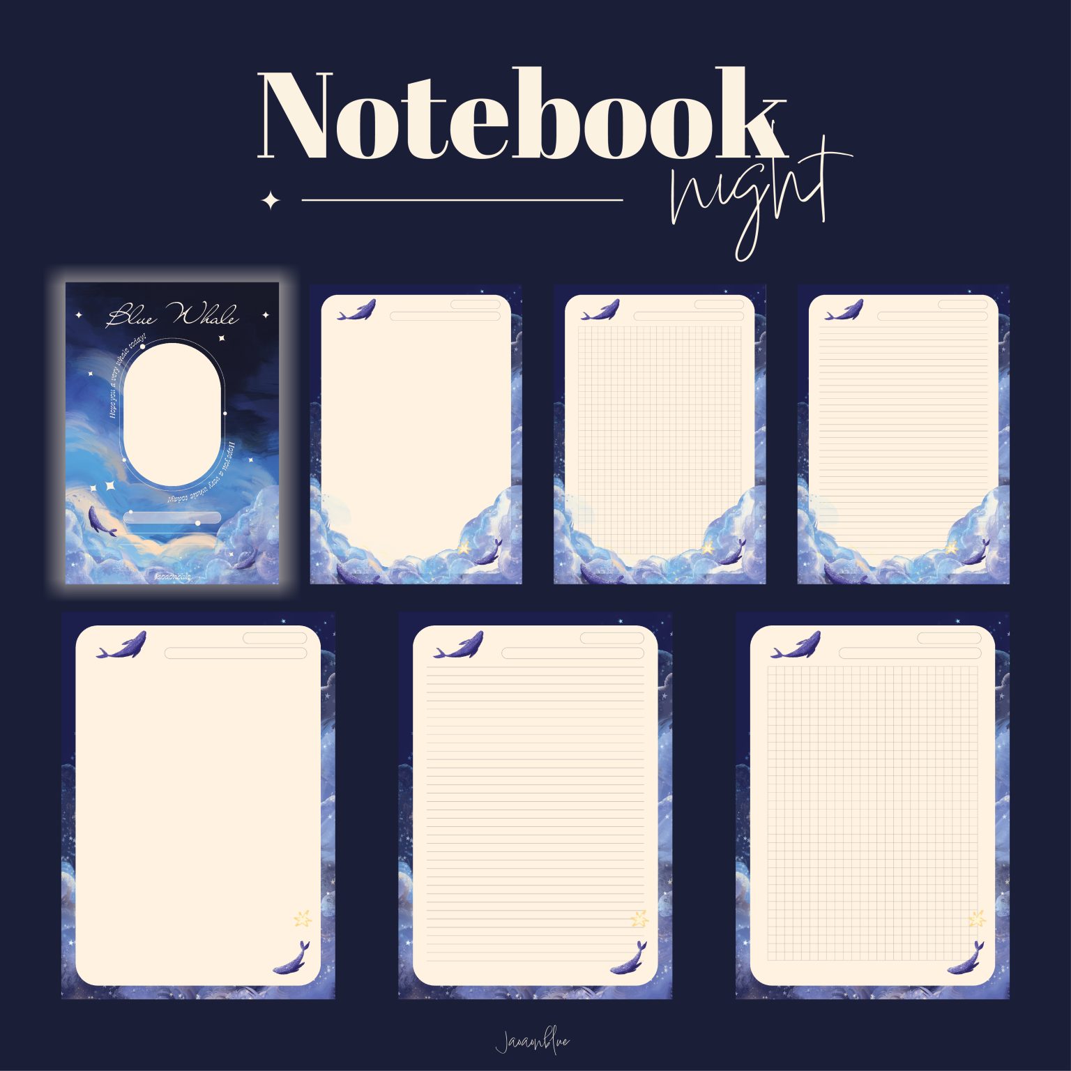 กระดาษโน๊ต memo pad notepad paper png digital notebook: JAOAONBLUE Blue whale Preview 2