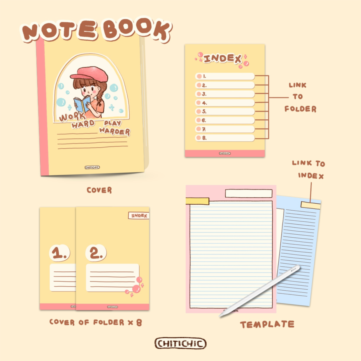 สมุดโน๊ต กระดาษโน๊ต png memopad memo pad digital notebook template goodnote - CHITICHIC digital notebook (vol.3)