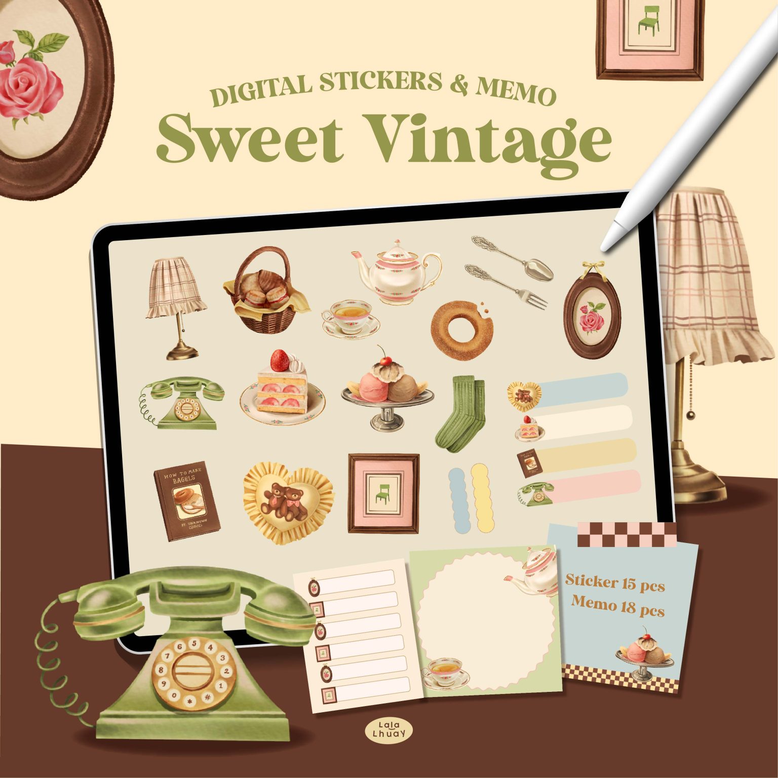 สติ๊กเกอร์ goodnotes png digital sticker: Lalalhauy Sweet Vintage Cover