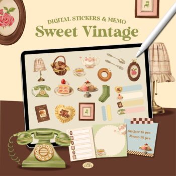 สติ๊กเกอร์ goodnotes png digital sticker: Lalalhauy Sweet Vintage Cover