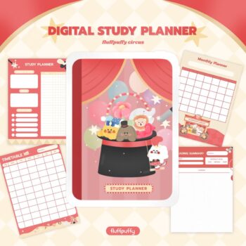 สมุดโน๊ต กระดาษโน๊ต png digital notebook สมุดโน๊ต สมุดโน๊ต pdf study planner Goodnote template Planner template goodnotes - FLUFFPUFFY digital study planner (circus)