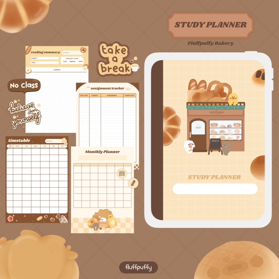 digital notebook สมุดโน๊ต pdf Goodnote template กระดาษโน๊ต png ไดอารี่ planner แพลนเนอร์ study planner - fluffpuffy digital study planner (fluffpuffy bakery)