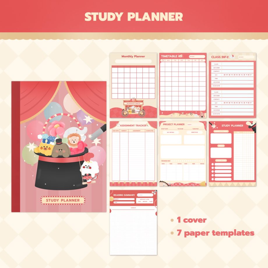 สมุดโน๊ต กระดาษโน๊ต png digital notebook สมุดโน๊ต สมุดโน๊ต pdf study planner Goodnote template Planner template goodnotes - FLUFFPUFFY digital study planner (circus)