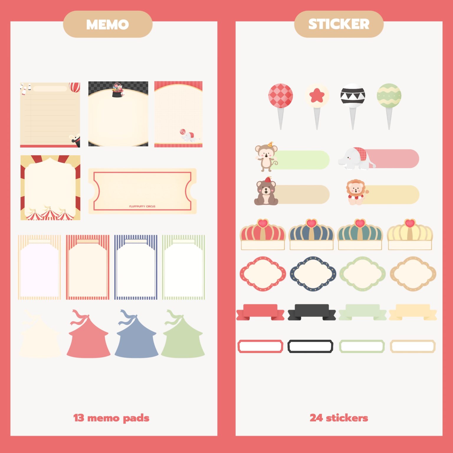 สติ๊กเกอร์ goodnotes png digital sticker: FLUFFPUFFY digital pack circus Preview 2