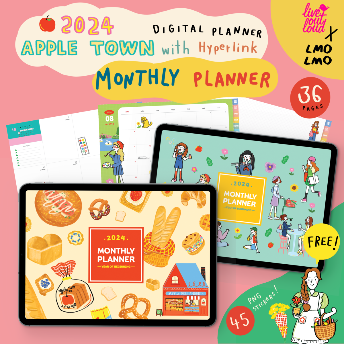 แพลนเนอร์ goodnote template 2024 digital planner: LIVE OUT LOUD x LMOLMO Monthly Cover