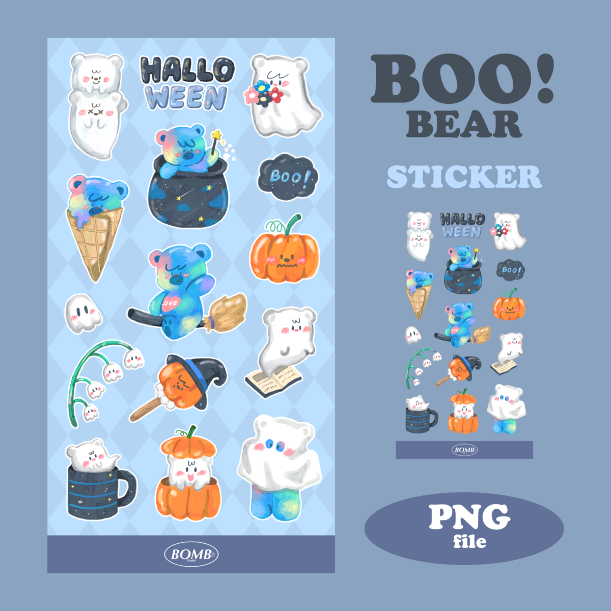 สติ๊กเกอร์ goodnotes png digital sticker: BOMBZSTUDIO boo bear Cover