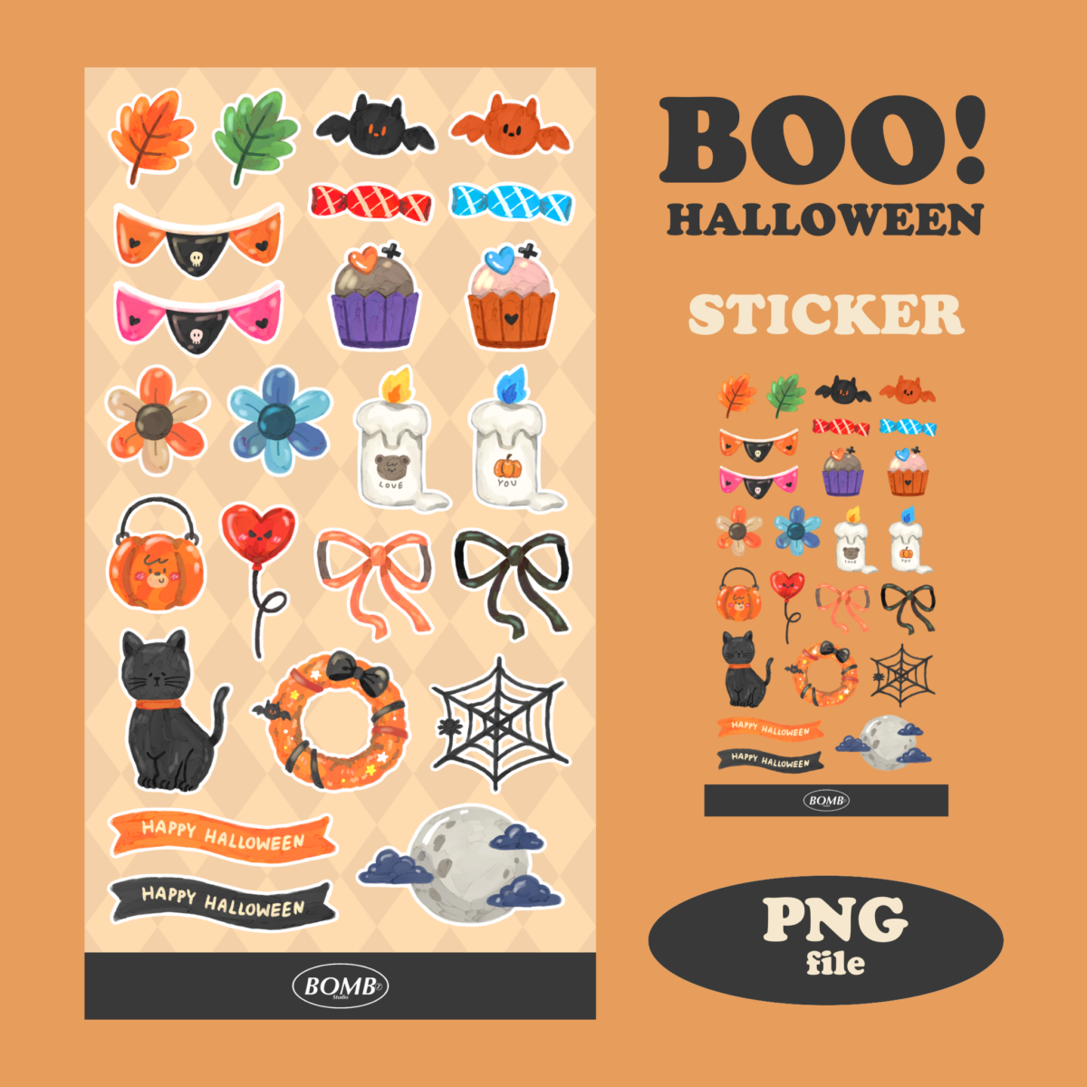 สติ๊กเกอร์ goodnotes png digital sticker: BOMBZSTUDIO boo halloween Cover