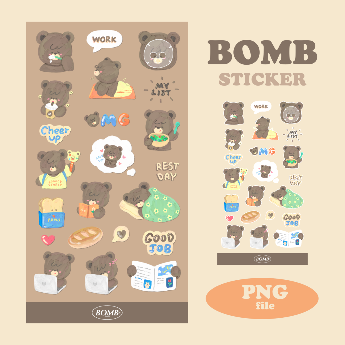 สติ๊กเกอร์ goodnotes png digital sticker: BOMBZSTUDIO Bomb bear Cover