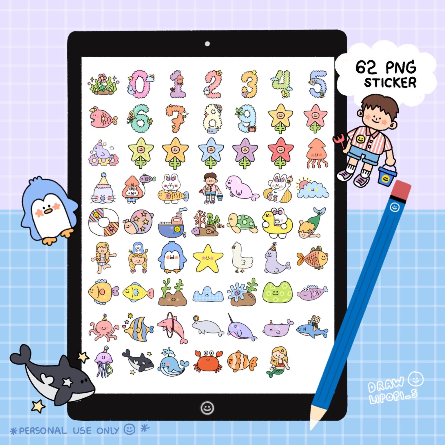 สติ๊กเกอร์ goodnotes png digital sticker: DRAWLIPOPI_S ocean and sea Preview