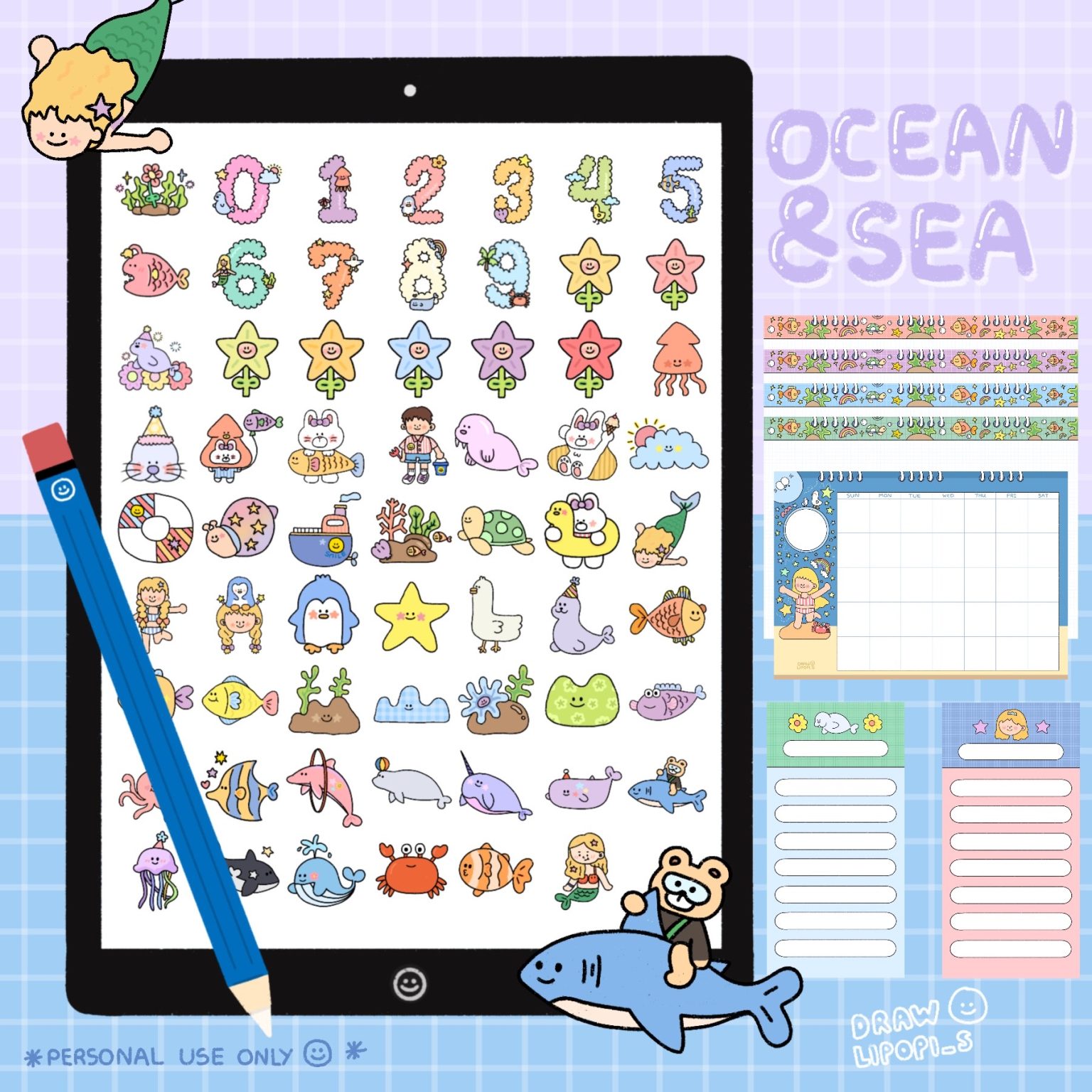 สติ๊กเกอร์ goodnotes png digital sticker: DRAWLIPOPI_S ocean and sea Cover