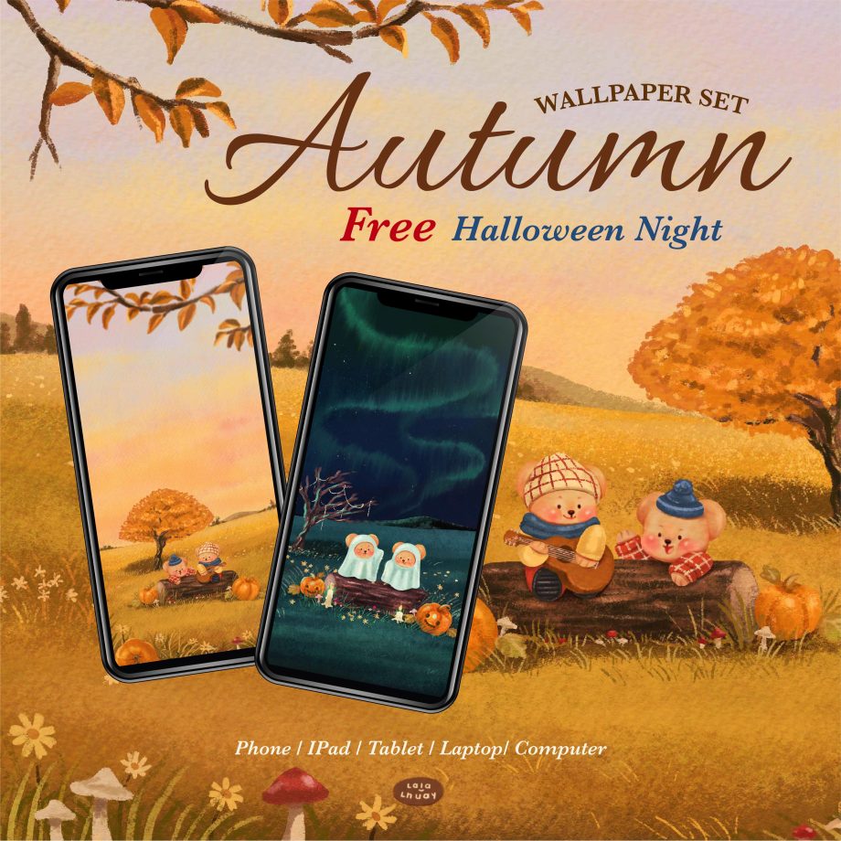 wallpaper iphone วอลเปเปอร์ไอโฟน ภาพพื้นหลัง วอลเปเปอร์ไอแพด wallpaper ipad LALALHAUY digital wallpaper set (autumn & halloween night)