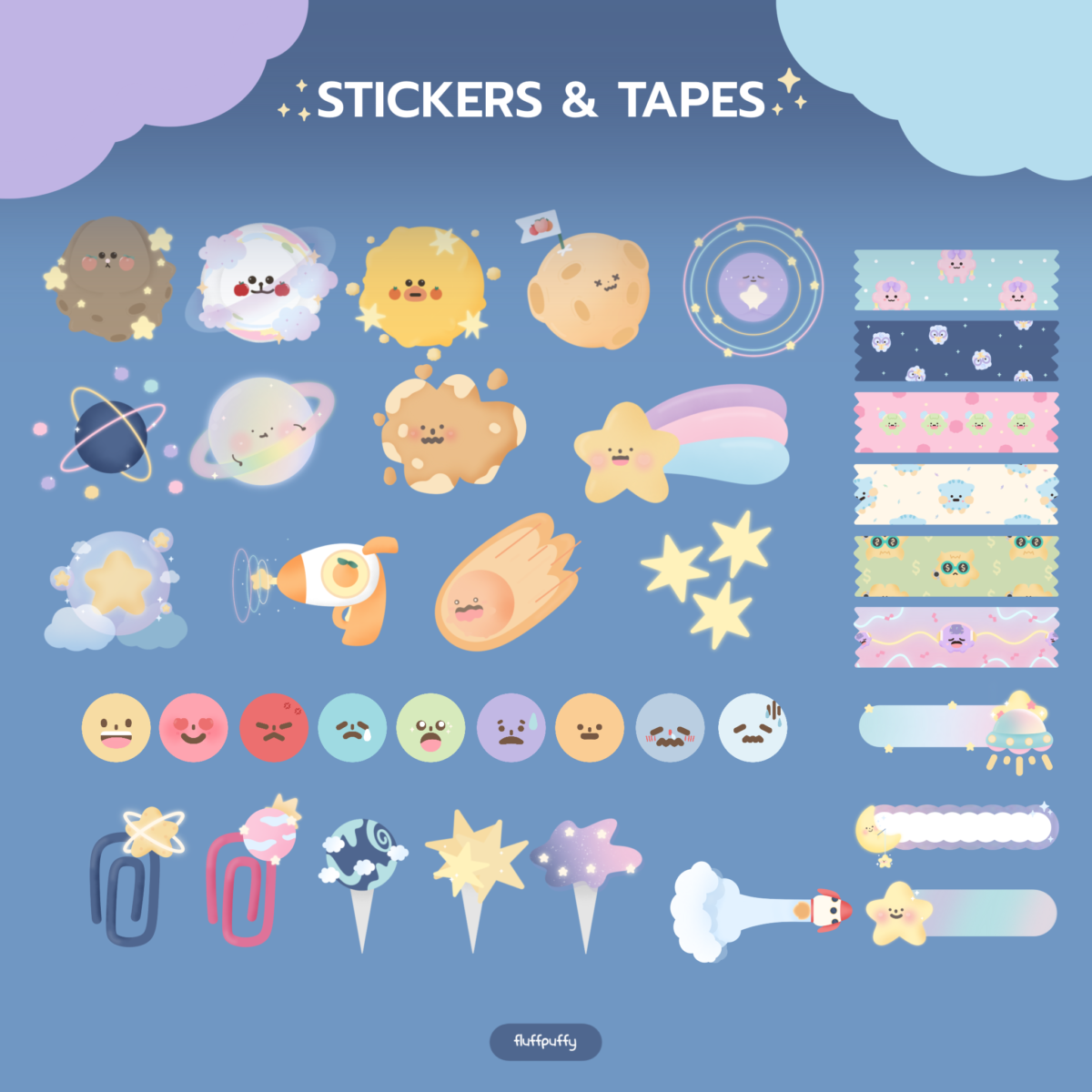 สติ๊กเกอร์ goodnotes png digital sticker: FLUFFPUFFY galaxy Preview